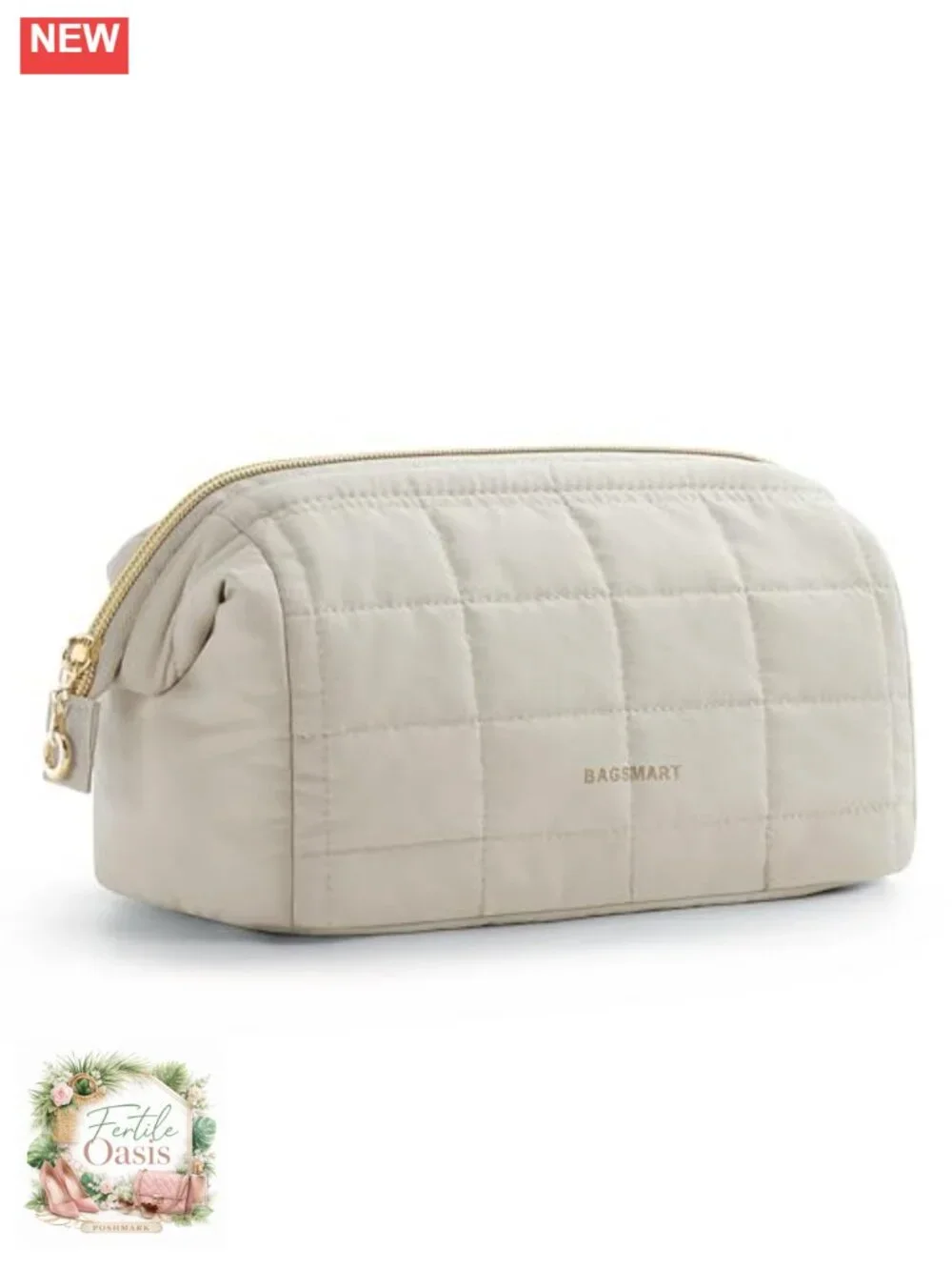 BAGSMART Puffy Padded Makeup Bag Travel Toiletry Organizer Wide-Open Zipper